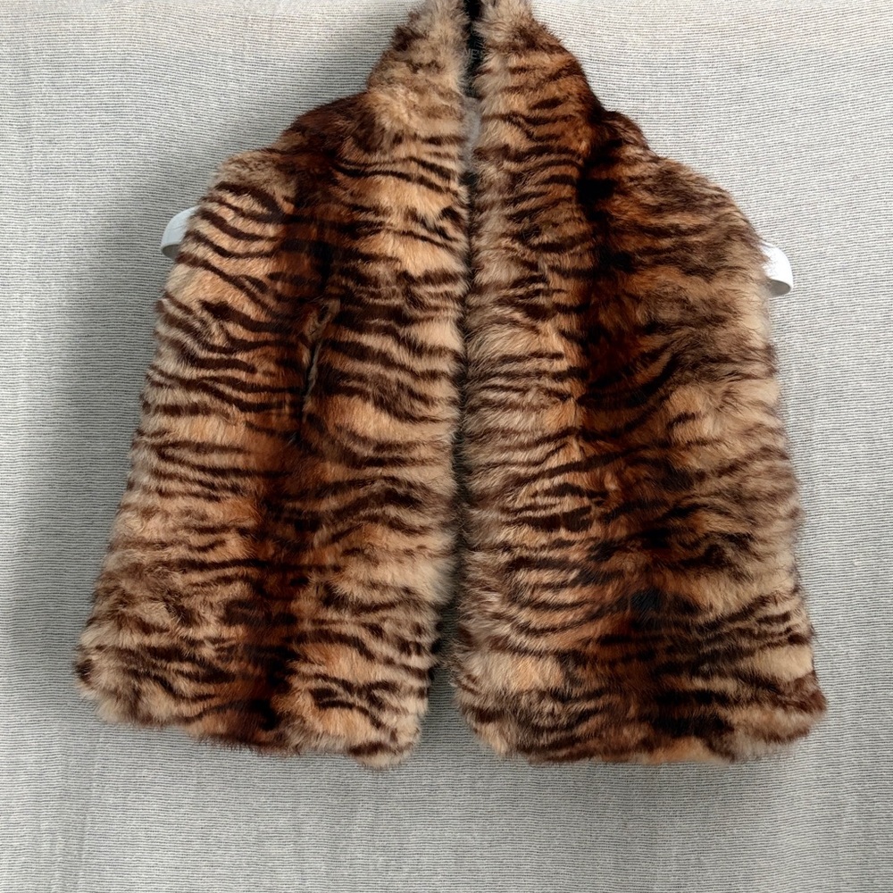 Adrienne Landau Tiger Print Rabbit Fur Pull Through Scarf